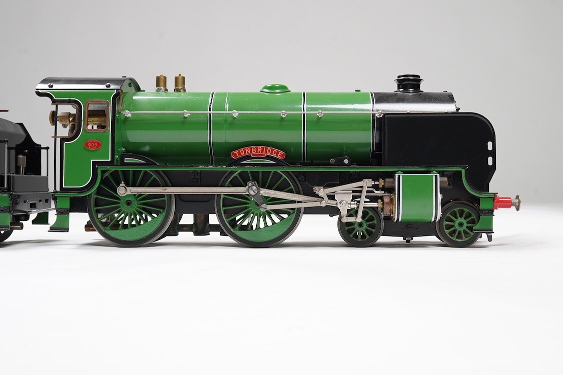 A Gauge One Aster Hobbies live steam Southern Railway Schools Class 4-4-0 tender locomotive, Tonbridge 905, with spirit fired working two cylinder slide valve motion. Together with assembly diagrams and some other paperw